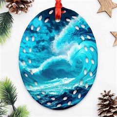 Waves Ocean Sea Tsunami Nautical 3 Ornament (oval Filigree)