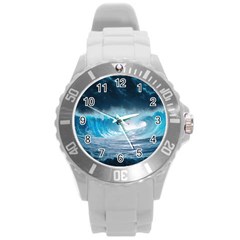 Thunderstorm Storm Tsunami Waves Ocean Sea Round Plastic Sport Watch (l)