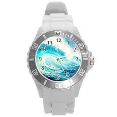 Tsunami Waves Ocean Sea Nautical Nature Water 8 Round Plastic Sport Watch (l)