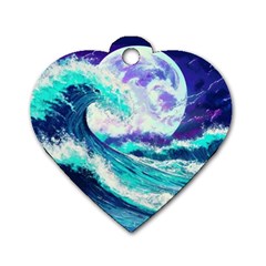 Tsunami Waves Ocean Sea Nautical Nature Water Dog Tag Heart (one Side)