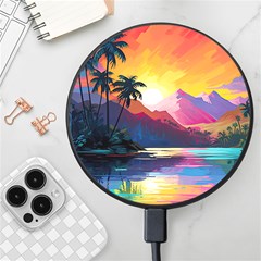 Ai Generated Tropical Island Sunset Landscape Wireless Fast Charger(black) by Wegoenart