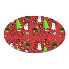 Santa Snowman Gift Holiday Christmas Cartoon Oval Magnet by Ravend