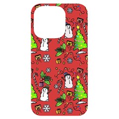 Santa Snowman Gift Holiday Christmas Cartoon Iphone 14 Pro Black Uv Print Case by Ravend