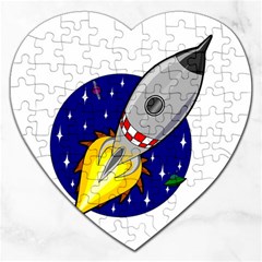 Rocket Ship Launch Vehicle Moon Jigsaw Puzzle (heart) by Salman4z