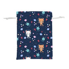 Cute Astronaut Cat With Star Galaxy Elements Seamless Pattern Lightweight Drawstring Pouch (l) by Salman4z