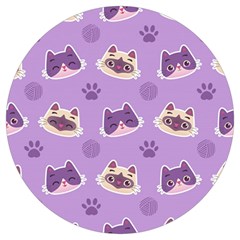 Cute Colorful Cat Kitten With Paw Yarn Ball Seamless Pattern Round Trivet by Salman4z