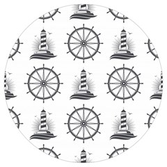 Marine Nautical Seamless Pattern With Vintage Lighthouse Wheel Round Trivet by Salman4z