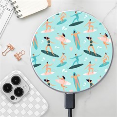 Beach-surfing-surfers-with-surfboards-surfer-rides-wave-summer-outdoors-surfboards-seamless-pattern- Wireless Fast Charger(white) by Salman4z