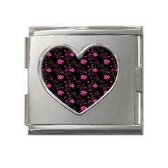 Pink Glowing Flowers Mega Link Heart Italian Charm (18mm) by Sparkle