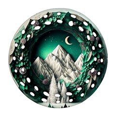 Christmas Wreath Winter Mountains Snow Stars Moon Ornament (round Filigree) by Ravend