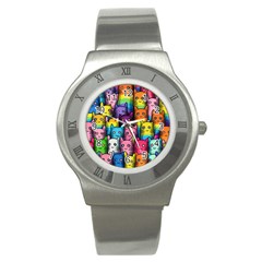 Cats Rainbow Pattern Colorful Feline Pets Stainless Steel Watch by Ravend