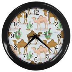 Camels-cactus-desert-pattern Wall Clock (black) by Salman4z