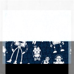 White-robot-blue-seamless-pattern Rectangular Jigsaw Puzzl by Salman4z