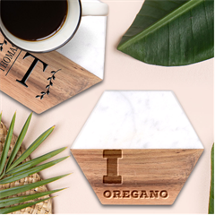 I Love Oregano Marble Wood Coaster (hexagon)  by ilovewhateva