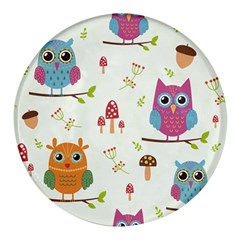 Forest-seamless-pattern-with-cute-owls Round Glass Fridge Magnet (4 Pack) by Salman4z