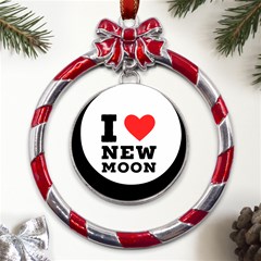 I Love New Moon Metal Red Ribbon Round Ornament by ilovewhateva