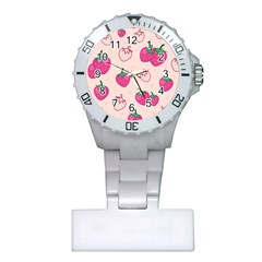 Seamless-strawberry-fruit-pattern-background Plastic Nurses Watch by Salman4z