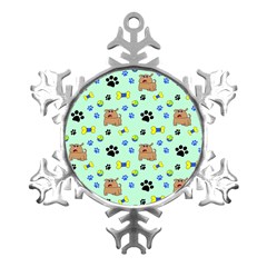 Dog Pattern Seamless Blue Background Scrapbooking Metal Small Snowflake Ornament by pakminggu