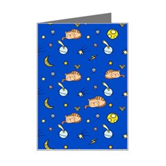 Cat Animals Sleep Stars Seamless Background Mini Greeting Card by pakminggu