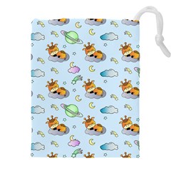 Pattern Giraffe Animal Seamless Scrapbooking Blue Drawstring Pouch (5xl) by pakminggu