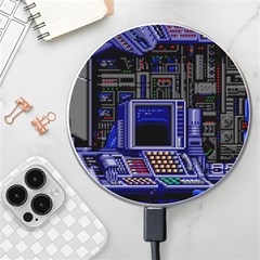 Blue Computer Monitor With Chair Game Digital Wallpaper, Digital Art Wireless Fast Charger(white) by Bakwanart