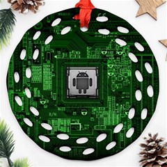 Technology Computer Chip Electronics Industry Circuit Board Ornament (round Filigree) by Bakwanart