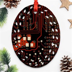 Red Computer Circuit Board Ornament (oval Filigree) by Bakwanart