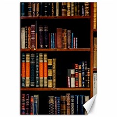 Assorted Title Of Books Piled In The Shelves Assorted Book Lot Inside The Wooden Shelf Canvas 12  X 18  by 99art