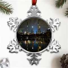 New York Night Central Park Skyscrapers Skyline Metal Small Snowflake Ornament by Cowasu