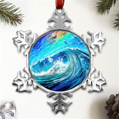 Tsunami Waves Ocean Sea Nautical Nature Water Painting Metal Small Snowflake Ornament by Cowasu