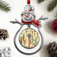 Egyptian Paper Papyrus Hieroglyphs Metal Snowman Ornament by Wav3s