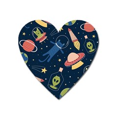 Seamless-pattern-with-funny-aliens-cat-galaxy Heart Magnet by Wav3s