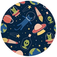 Seamless-pattern-with-funny-aliens-cat-galaxy Wooden Bottle Opener (round) by Wav3s