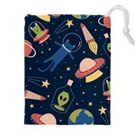 Seamless-pattern-with-funny-aliens-cat-galaxy Drawstring Pouch (5XL) Front