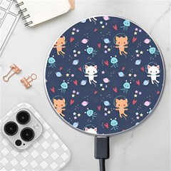 Cute Astronaut Cat With Star Galaxy Elements Seamless Pattern Wireless Fast Charger(white) by Wegoenart