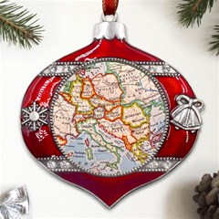 Map Europe Globe Countries States Metal Snowflake And Bell Red Ornament by Ndabl3x