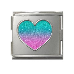 Pink And Turquoise Glitter Mega Link Heart Italian Charm (18mm) by Wav3s