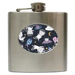 Space Cat Illustration Pattern Astronaut Hip Flask (6 oz) Front