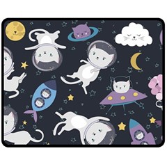 Space Cat Illustration Pattern Astronaut Two Sides Fleece Blanket (medium) by Wav3s