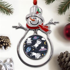 Space Cat Illustration Pattern Astronaut Metal Snowman Ornament by Wav3s