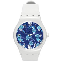 Cat Spacesuit Space Suit Astronaut Pattern Round Plastic Sport Watch (m) by Wav3s