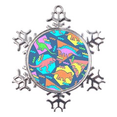 Dinosaur Pattern Metal Large Snowflake Ornament by Wav3s