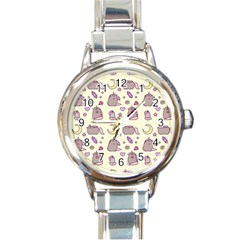 Beautiful Beauty Cartoon Cat Round Italian Charm Watch by Grandong