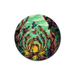 Monkey Tiger Bird Parrot Forest Jungle Style Rubber Coaster (round) by Grandong