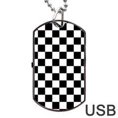 Black White Checker Pattern Checkerboard Dog Tag Usb Flash (one Side) by Cowasu