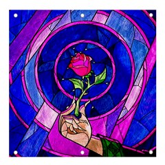 Stained Glass Rose Banner And Sign 4  X 4  by Cowasu