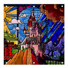 Beauty Stained Glass Castle Building Banner And Sign 4  X 4  by Cowasu