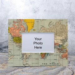 Vintage World Map White Tabletop Photo Frame 4 x6  by Cowasu