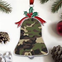 Texture Military Camouflage Repeats Seamless Army Green Hunting Metal Holly Leaf Bell Ornament by Cowasu