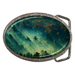 Green Tree Forest Jungle Nature Landscape Belt Buckles by Ravend